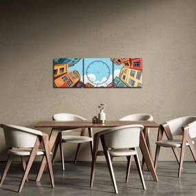 Tablou - Între case (cu ceas) (90x30 cm)