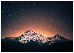 Tablou pe sticlă cu cerul nocturn cu munți (70x50 cm)
