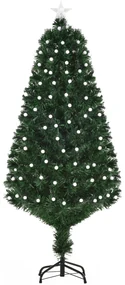 Brad de Craciun Artificial cu Lumini LED si Fibra Optica, brad verde cu Baza din Metal, decoratiune de Craciun, Verde HOMCOM | Aosom Romania