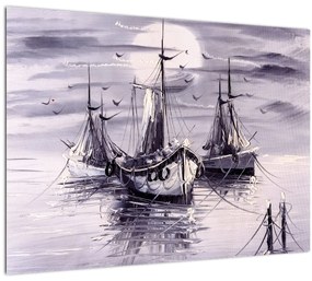 Tablou pe sticlă - Port marin, pictură în ulei (70x50 cm)