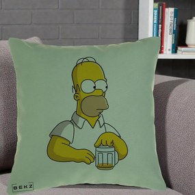 Perna Personalizata Homer Simpson cu Bere, 40x40 cm, Verde, Husa Detasabila, Perna Inclusa, BEKZ®