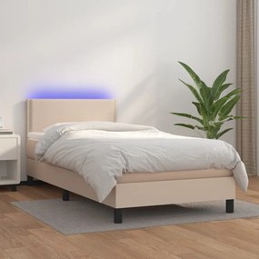 vidaXL Pat continental cu saltea și LED cappuccino 80x200 cm piele eco