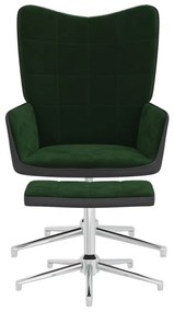 327866 vidaXL Scaun de relaxare cu taburet, verde închis, catifea și PVC