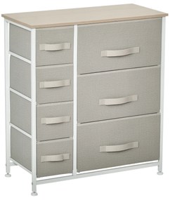 HOMCOM Comodă, Bufet, 7 sertare pliabile din material textil, Structură metalică, 63,5 x 30 x 71 cm, Gri deschis | Aosom Romania