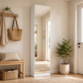 HOMCOM Dulap pentru Pantofi cu Oglindă, Uși Reversibile cu 5 Rafturi din Material Textil, 50 x 20 x 180 cm, Alb | Aosom Romania