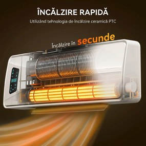 HOMCOM Încălzitor de Perete 2000 W cu 3 Moduri și Telecomandă, Alb | Aosom Romania