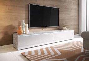 Supermobel Comoda TV LOWBOARD D 180, 180x30x32, stejar wotan/alb luciu + LED