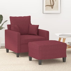 vidaXL Fotoliu canapea cu taburet, roșu vin, 60 cm, material textil