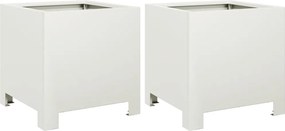 vidaXL Jardiniere de grădină, 2 buc., alb, 30x30x30 cm, oțel