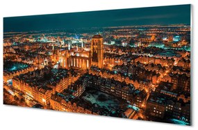 Tablouri acrilice panorama de noapte a bisericii Gdańsk