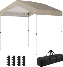 Outsunny Pavilon Pliant 2,4x2,4 m Pop-up UPF50+ Închidere Centrală Înălțime Reglabilă Geantă de Transport Saci Nisip Bej | Aosom Romania