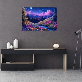 Tablou - Peisaj violet la lună plină (90x60 cm)