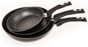 Set 3 tigai marmorate, antiaderente, inductie, Royalty Line RL FM3 negre, curatare usoara