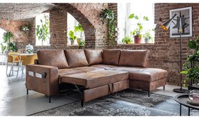 Colțar maro extensibil cu tapițerie din imitație de piele (cu colț pe partea dreaptă) Lofty Lilly – Miuform