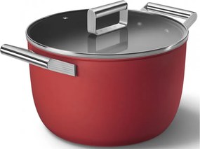 Oala cu capac SMEG CKFC2611RDM, 7,7 l, Ø26 cm, Acoperire cu teflon, Pana la 250°C, Inductie, Rosu