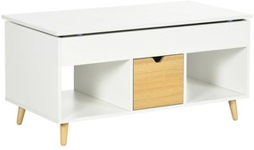 HOMCOM Masă de cafea rectangulară cu blat rabatabil 1 sertar, 2 rafturi și cutie - din lemn aspect lemn deschis și alb | Aosom Romania