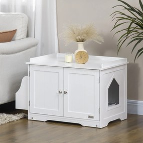 PawHut Mobilier Acoperit pentru Litieră cu Separator Interior Reglabil, Intrare Laterală și 2 Uși, 86x48x52 cm, Alb | Aosom Romania