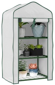Outsunny Mini Seră pe 3 Nivele cu Acoperiș PE Întărit, Seră Portabilă cu Ușă Rulantă și Rafturi din Sârmă, 59x39x127 cm, Alb | Aosom Romania