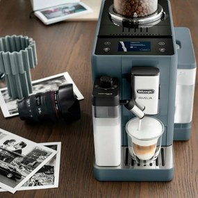 Espressor automat DeLonghi Rivelia Pebble Grey EXAM440.55.G, 1450W, 19 bar, 1.4l, Touchscreen TFT, Twin Shot, Boabe de Cafea, 17 bauturi, Gri