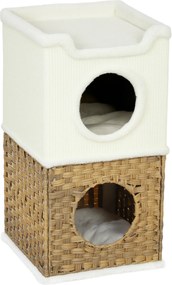 PawHut Tonă de zgâriat 75,5 cm înălțime, pe 3 nivele, cu margine plușată, pernă, culcuș pentru pisici, pentru pisici de talie medie, crem alb | Aosom Romania