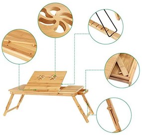 Masuta pentru laptop, Songmics, Natural, LLD004, Bambus, 72 x 29 x 35 cm