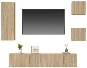 Set comoda TV, 5 piese, stejar sonoma, lemn prelucrat 5, Stejar sonoma, 80 x 30 x 30 cm