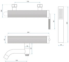 Baterie pentru cada REA Argon auriu periat