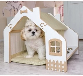 Căsuţă pentru câini şi pisici, cu bol pentru hrană, model cubic, MAZIE