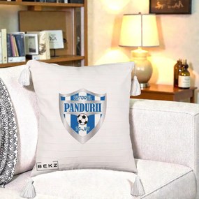Perna Personalizata Pandurii Targu Jiu Fotbal, 40x40 cm, Bej cu Franjuri, Husa Detasabila, Perna Inclusa, BEKZ®