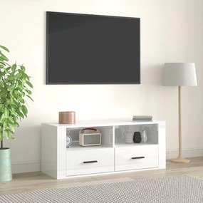 Comoda TV, alb extralucios, 100x35x40 cm, lemn prelucrat