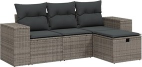 vidaXL Set canapea de grădină cu perne, 4 piese, gri, poliratan