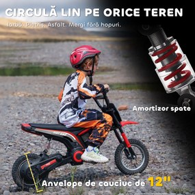 HOMCOM Motocicletă Electrică pentru Copii cu Accelerație Manuală și 2 Viteze, 119x64x76,5 cm, Roșu | Aosom Romania