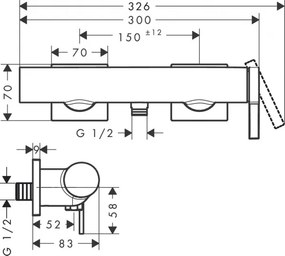 Baterie dus, Hansgrohe Tecturis E, crom, 73620000