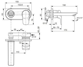 Baterie lavoar Ideal Standard Ceraflex, 1/2'', montare pe perete,, necesita set fixare, crom - A6941AA