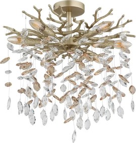 Plafoniera metal auriu mat, cristale de sticla QUEENA