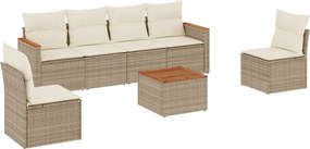 vidaXL Set canapele de grădină, 7 piese, cu perne, bej, poliratan