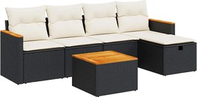 vidaXL Set mobilier de grădină cu perne, 6 piese, negru, poliratan