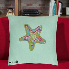 Perna Decorativa Stea de Mare Colorata Psiheledic, 40x40 cm, Verde Menta, Husa Detasabila, Perna Inclusa, BEKZ®