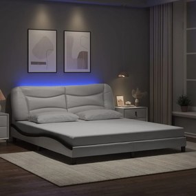 3213954 vidaXL Cadru de pat cu LED, alb și negru, 180x200 cm, piele ecologică