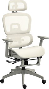 HOMCOM Scaun de birou ergonomic din plasă cu brațe 3D, înclinat la 135°, tetieră reglabilă, bej | Aosom Romania