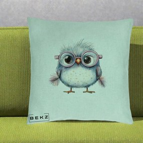 Perna Decorativa Pui Pufos cu Ochelari Roz, 40x40 cm, Verde Menta, Husa Detasabila, Perna Inclusa, BEKZ®