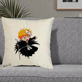 Perna Personalizata Bleach Ichigo Chibi cu Masca, 40x40 cm, Ecru, Husa Detasabila, Perna Inclusa, BEKZ®