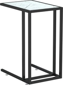 vidaXL Masă laterală de calculator, alb marmură, 50x35x65 cm, sticlă