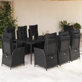 vidaXL Set mobilier de grădină cu perne, 9 piese, negru, poliratan