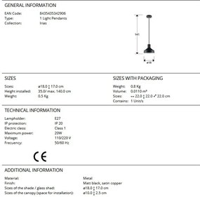 Lustra/Pendul din metal design moderm Irias negru/cupru