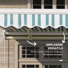 Outsunny Copertină Retractabilă cu Braț Pliabil și Protecție UV, 395x 245 cm, Verde și Alb | Aosom Romania
