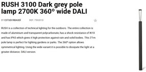 Stalp LED iluminat exterior simetric 360º wide IP65 RUSH 310cm 2700K DALI