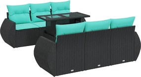 vidaXL Set canapele grădină perne 7 piese negru, poliratan/lemn acacia