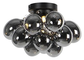Plafonieră inteligentă neagră cu sticlă fumurie cu 3 lumini, incl. Zigbee G9 - Uvas