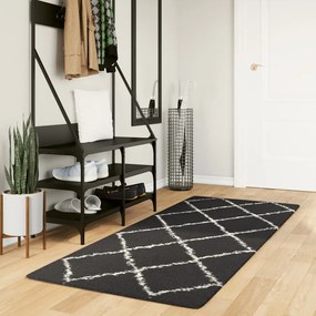 vidaXL Covor pufos &quot;PAMPLONA&quot; fire înalte negru/crem modern 80x200 cm
